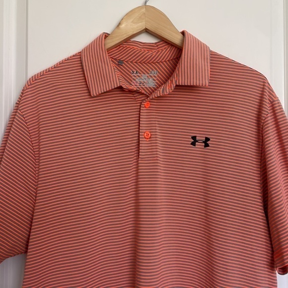 Under Armour Men’s Striped Dri-Fit Shirt Orange/Grey L - Picture 2 of 5